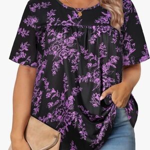 Elegant Black and Purple Floral Women's Tunic size 5X